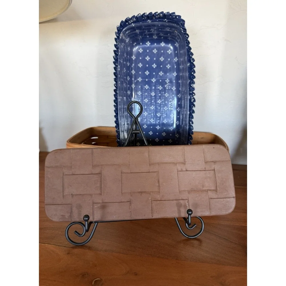 LONGABERGER 1993 BREAD BASKET Blue FABRIC LINER & PROTECTOR & BRICK, COTTAGECORE